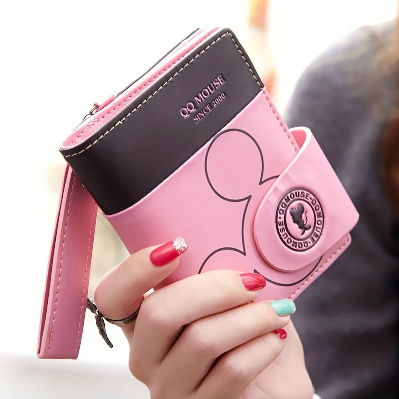 Cartoon Pattern Short Wallet, Simple Foldable Coin Purse, Women's Card Hoder With Wristlet