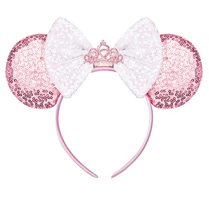 FANYITY Mouse Ears, Sequin Mouse Ears Headband for Boys Girls Women halloween&Disney Trip (pink Crown)