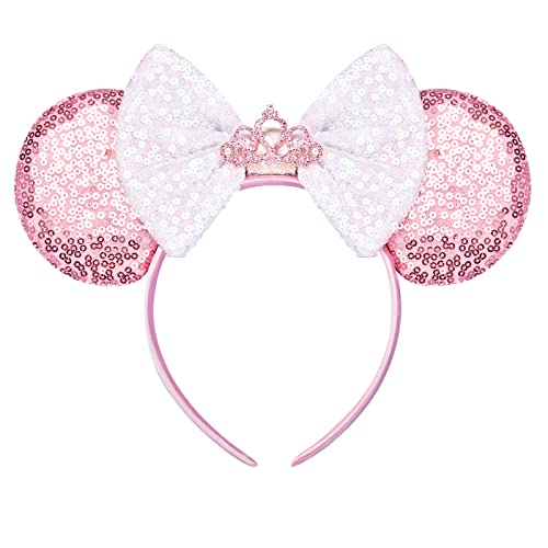 FANYITY Mouse Ears, Sequin Mouse Ears Headband for Boys Girls Women halloween&Disney Trip (pink Crown)