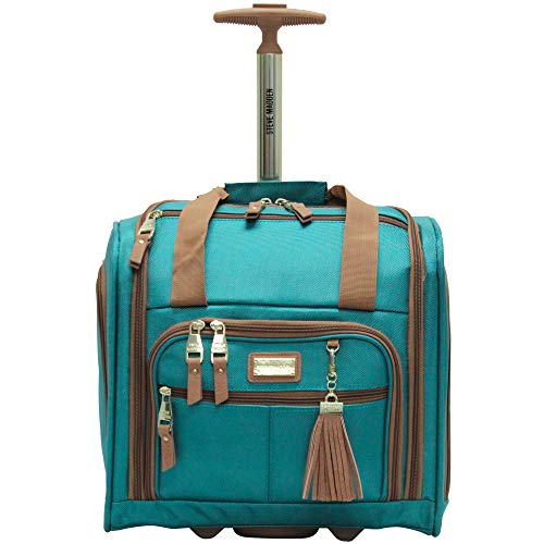 steve madden Designer Luggage Collection- 3 Piece Softside Expandable Lightweight Spinner Suitcases- Travel Set includes Under Seat Bag, 20-Inch Carry on & 28-Inch Checked Suitcase (Harlo Teal Blue)