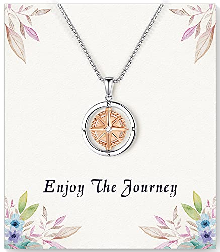 Graduation Gifts for Her 2024 Enjoy the Journey Compass Necklace for Women Girls, Long-distance Travel Going Away Gifts for Friends Female, Retirement Gifts for Women Teacher