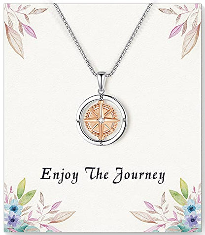 Graduation Gifts for Her 2024 Enjoy the Journey Compass Necklace for Women Girls, Long-distance Travel Going Away Gifts for Friends Female, Retirement Gifts for Women Teacher