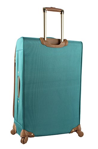 steve madden Designer Luggage Collection- 3 Piece Softside Expandable Lightweight Spinner Suitcases- Travel Set includes Under Seat Bag, 20-Inch Carry on & 28-Inch Checked Suitcase (Harlo Teal Blue)