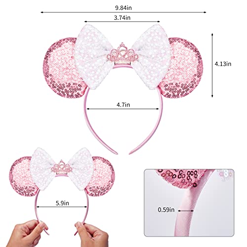 FANYITY Mouse Ears, Sequin Mouse Ears Headband for Boys Girls Women halloween&Disney Trip (pink Crown)