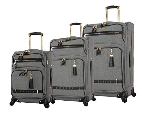 Steve Madden Designer Luggage Collection - 3 Piece Softside Expandable Lightweight Spinner Suitcase Set - Travel Set includes 20 Inch Carry on, 24 Inch & 28-Inch Checked Suitcases (PEEK-A-BOO Grey)