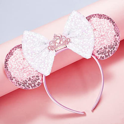 FANYITY Mouse Ears, Sequin Mouse Ears Headband for Boys Girls Women halloween&Disney Trip (pink Crown)