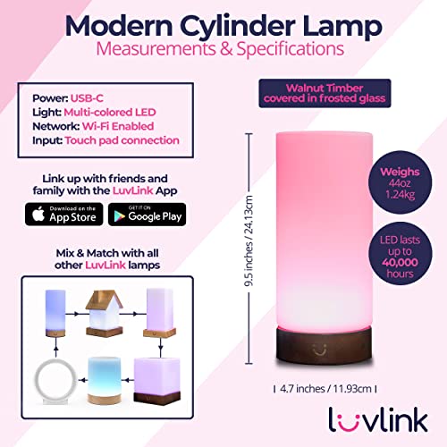 Modern Cylinder Friendship Lamp by LuvLink - Wood & Glass Design | Long Distance Touch Lamp | Relationship Gift (Single, Walnut)