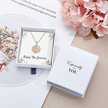 Graduation Gifts for Her 2024 Enjoy the Journey Compass Necklace for Women Girls, Long-distance Travel Going Away Gifts for Friends Female, Retirement Gifts for Women Teacher