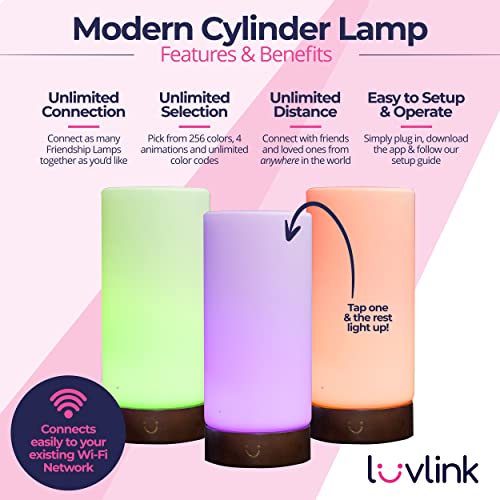 Modern Cylinder Friendship Lamp by LuvLink - Wood & Glass Design | Long Distance Touch Lamp | Relationship Gift (Single, Walnut)