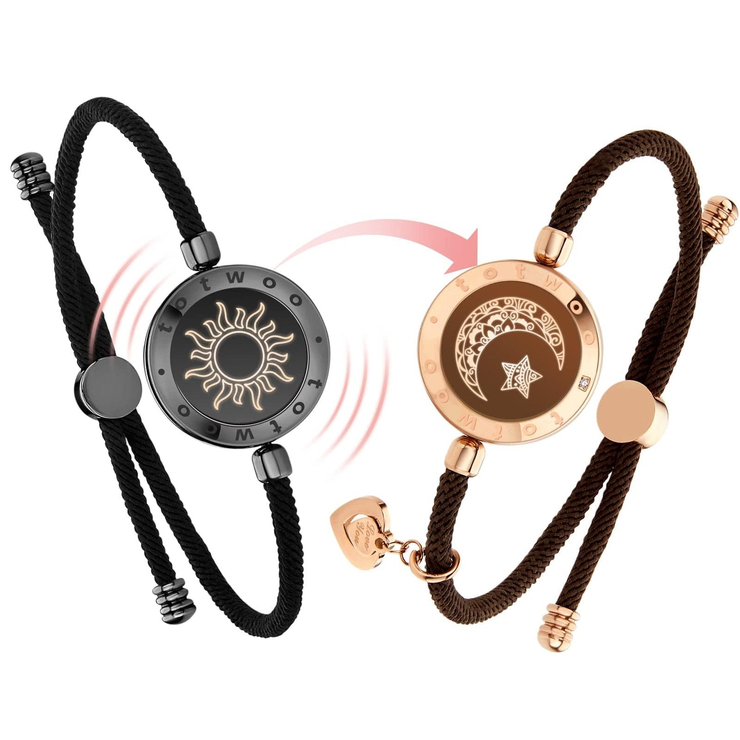 TOTWOO Touch Bracelets for Couples, Vibration & Light up for Love Couples | Long Distance Relationship Gifts for Girlfriend Bluetooth Pairing Jewelry